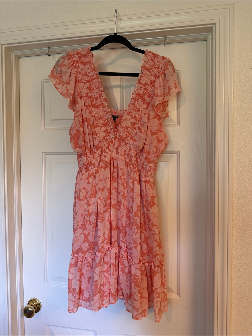 torrid Coral Pink Floral V-Neck Ruffle Mini Dress